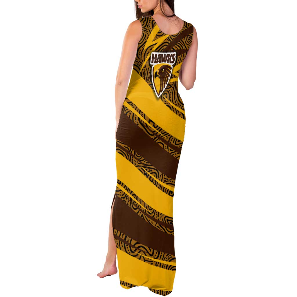 Hawthorn Hawks Australian Football Tank Maxi Dress Fierce Bird Mascot With Indigenous Pattern Art