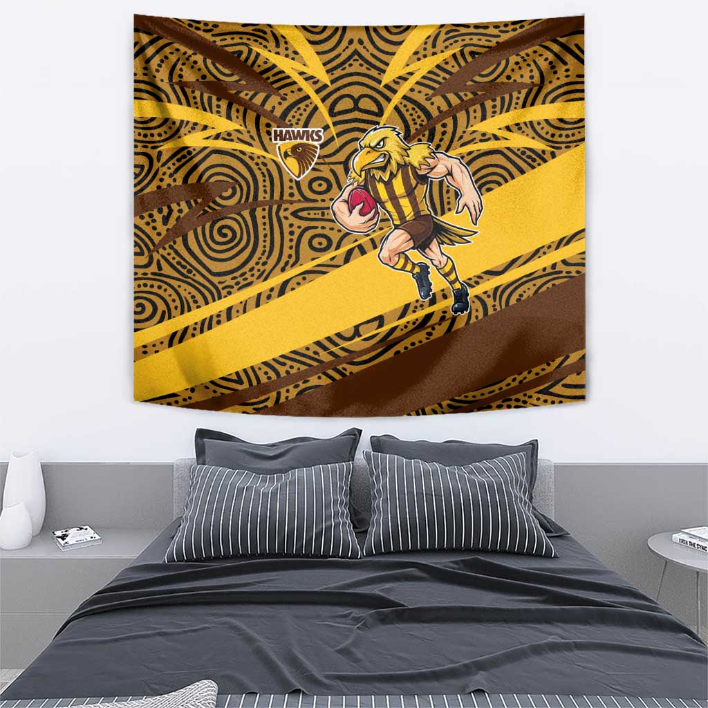 Hawthorn Hawks Australian Football Tapestry Fierce Bird Mascot With Indigenous Pattern Art
