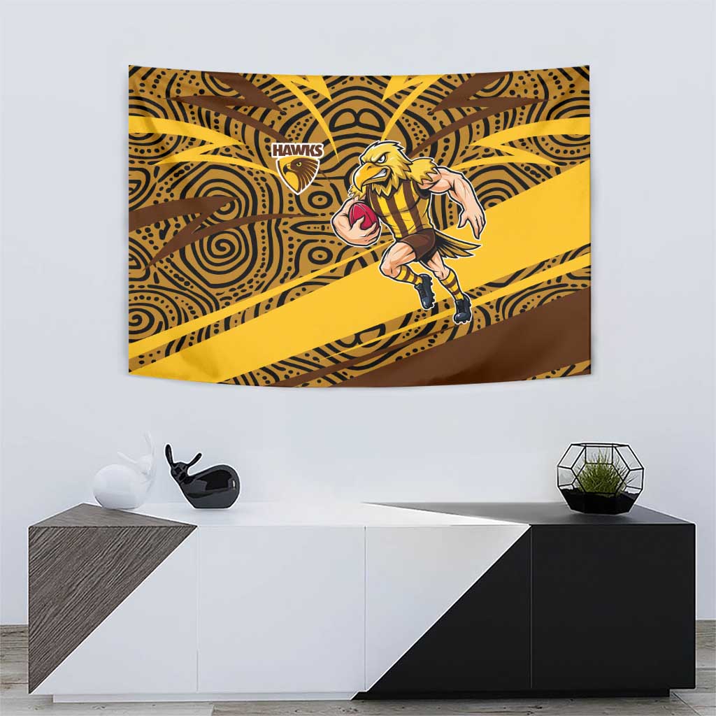 Hawthorn Hawks Australian Football Tapestry Fierce Bird Mascot With Indigenous Pattern Art