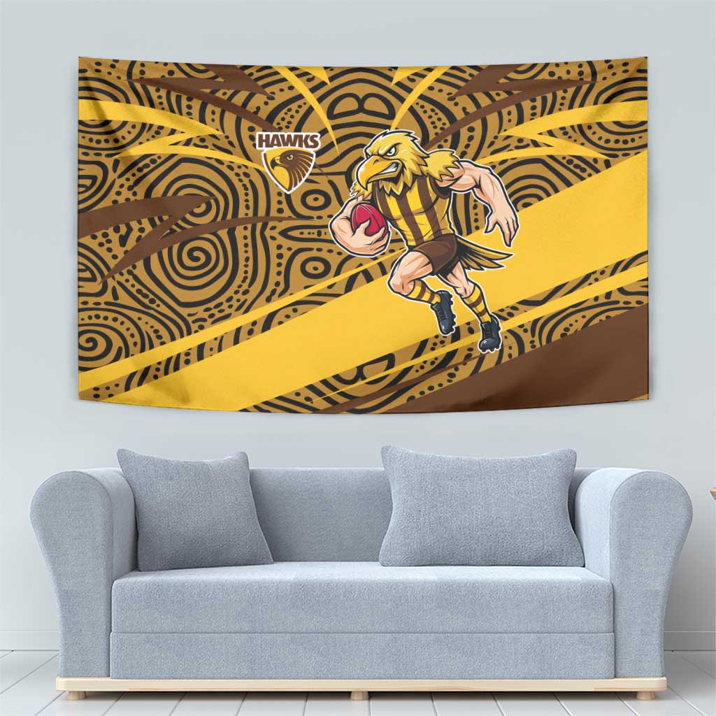 Hawthorn Hawks Australian Football Tapestry Fierce Bird Mascot With Indigenous Pattern Art