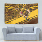 Hawthorn Hawks Australian Football Tapestry Fierce Bird Mascot With Indigenous Pattern Art