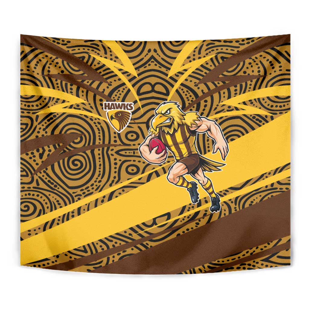 Hawthorn Hawks Australian Football Tapestry Fierce Bird Mascot With Indigenous Pattern Art