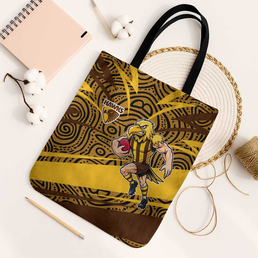Hawthorn Hawks Australian Football Tote Bag Fierce Bird Mascot With Indigenous Pattern Art