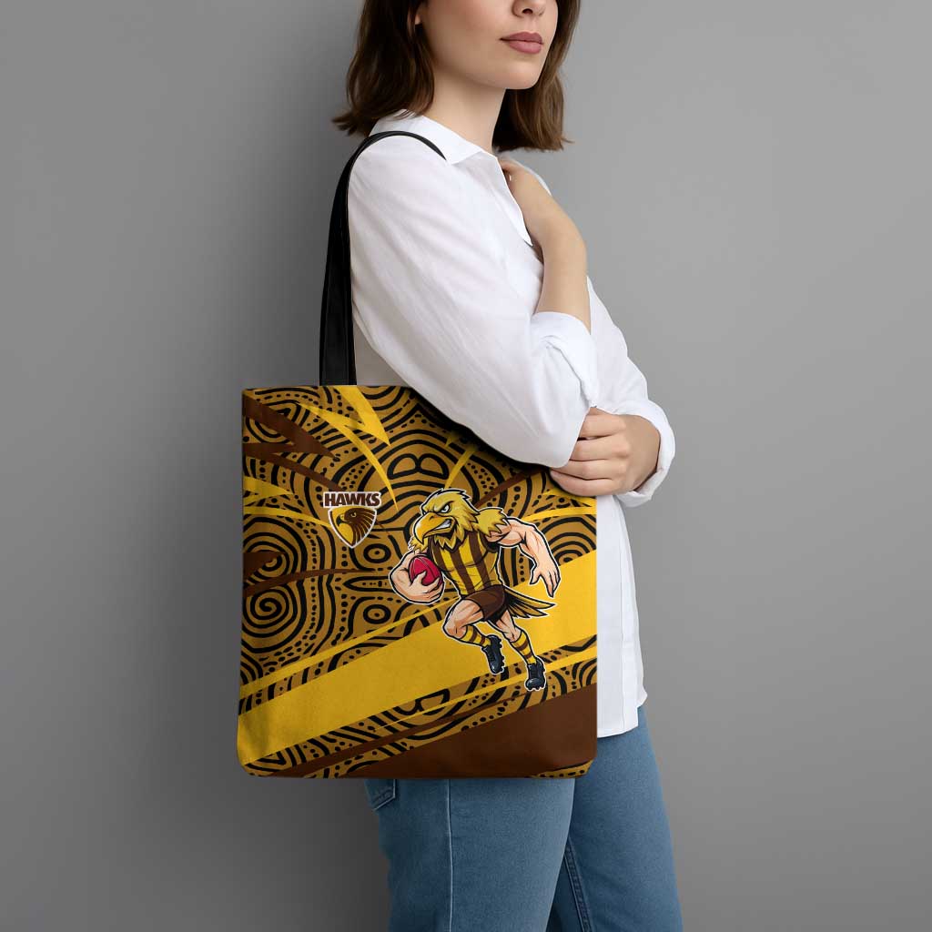 Hawthorn Hawks Australian Football Tote Bag Fierce Bird Mascot With Indigenous Pattern Art