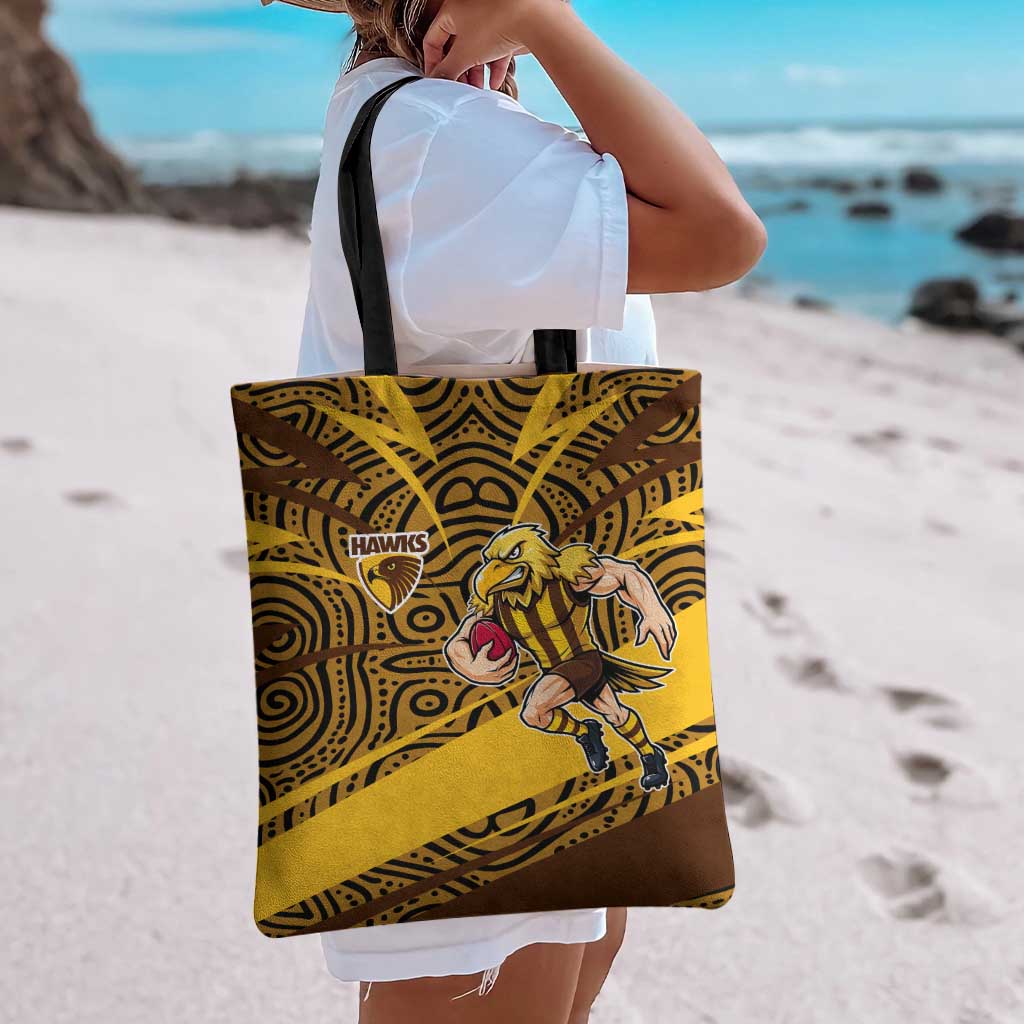 Hawthorn Hawks Australian Football Tote Bag Fierce Bird Mascot With Indigenous Pattern Art