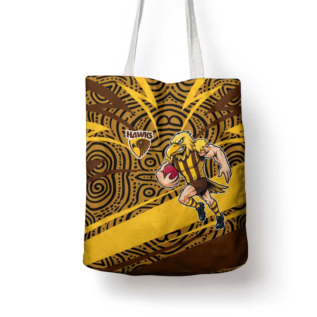 Hawthorn Hawks Australian Football Tote Bag Fierce Bird Mascot With Indigenous Pattern Art