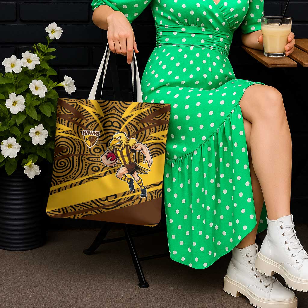Hawthorn Hawks Australian Football Tote Bag Fierce Bird Mascot With Indigenous Pattern Art