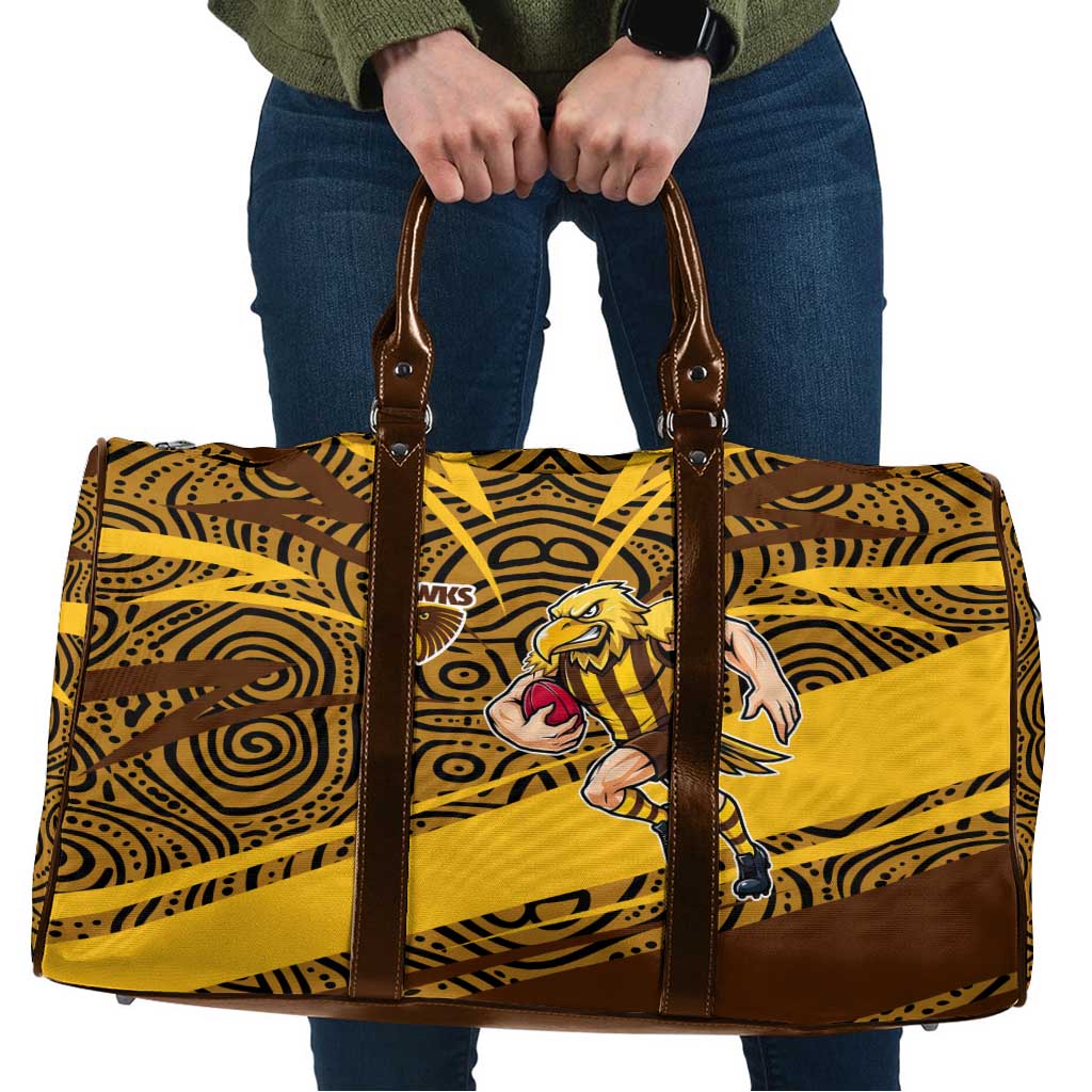 Hawthorn Hawks Australian Football Travel Bag Fierce Bird Mascot With Indigenous Pattern Art