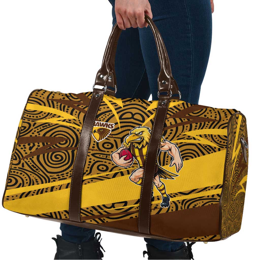 Hawthorn Hawks Australian Football Travel Bag Fierce Bird Mascot With Indigenous Pattern Art