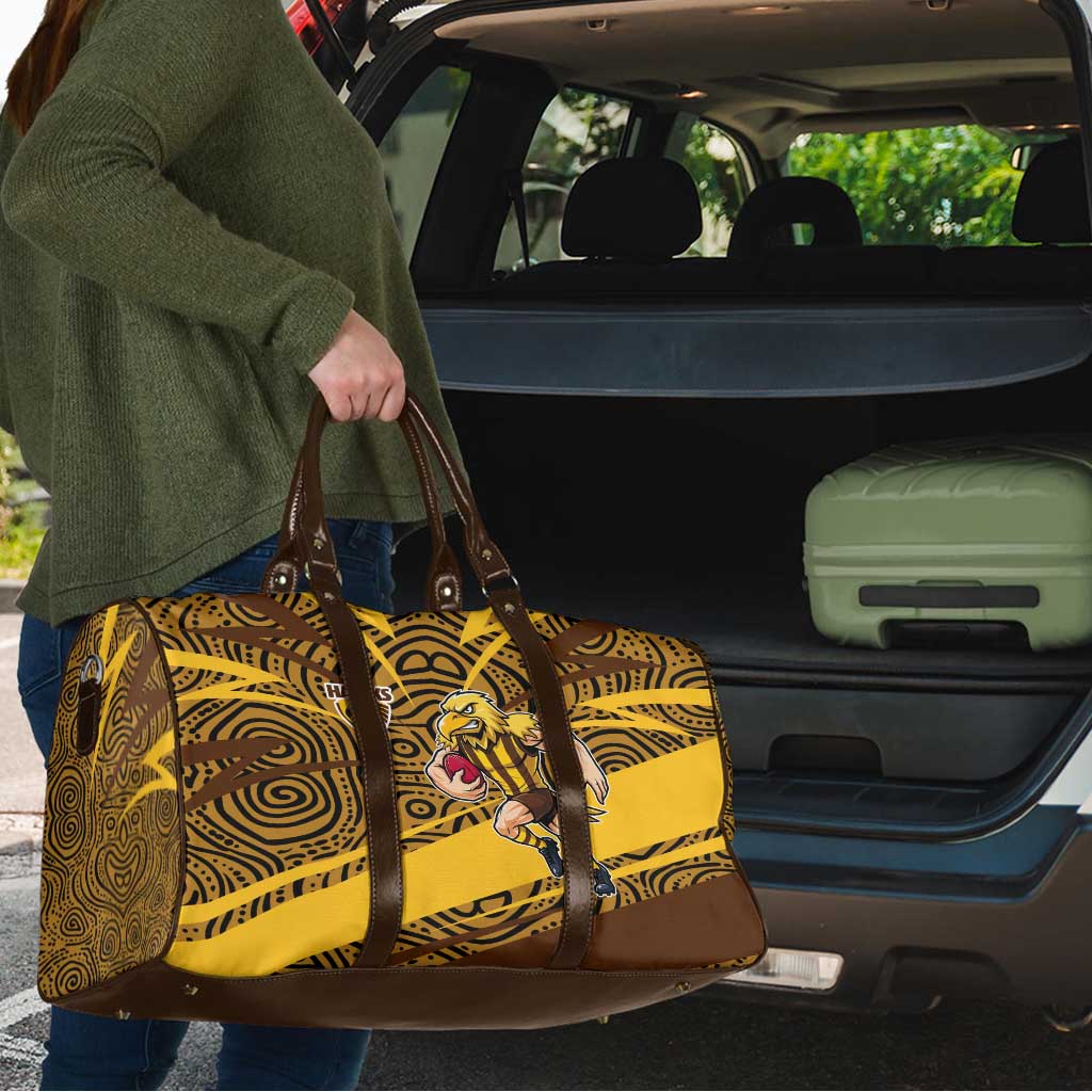Hawthorn Hawks Australian Football Travel Bag Fierce Bird Mascot With Indigenous Pattern Art
