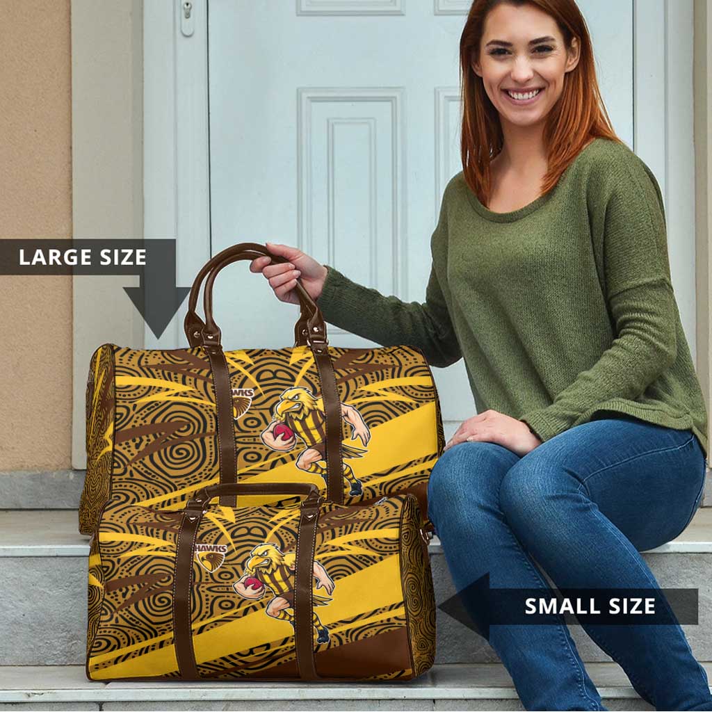 Hawthorn Hawks Australian Football Travel Bag Fierce Bird Mascot With Indigenous Pattern Art