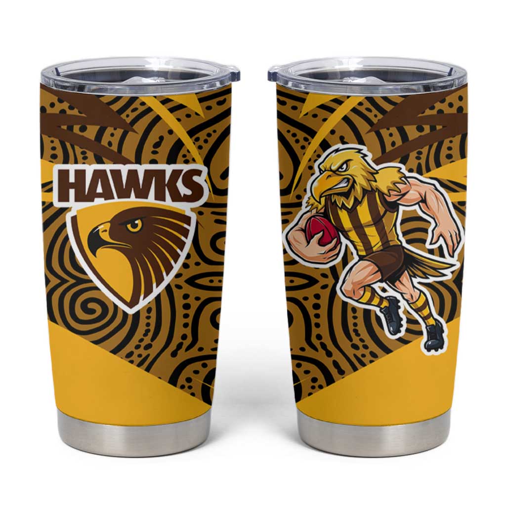 Hawthorn Hawks Australian Football Tumbler Cup Fierce Bird Mascot With Indigenous Pattern Art