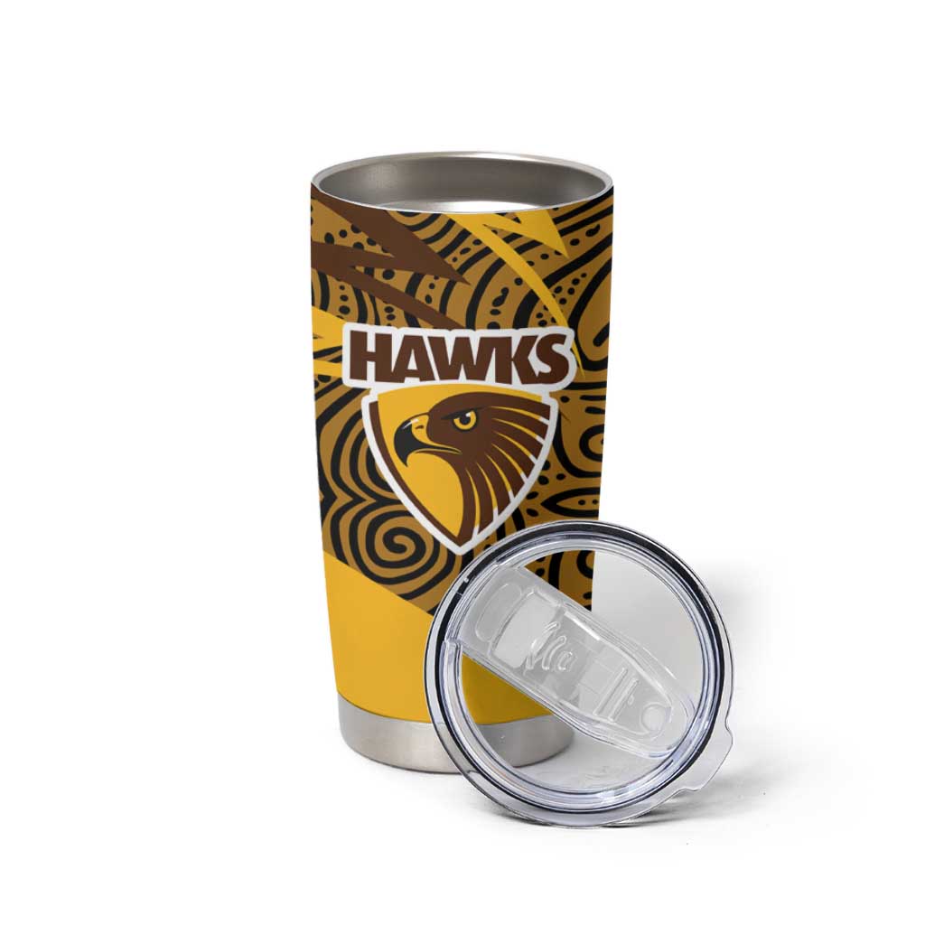 Hawthorn Hawks Australian Football Tumbler Cup Fierce Bird Mascot With Indigenous Pattern Art