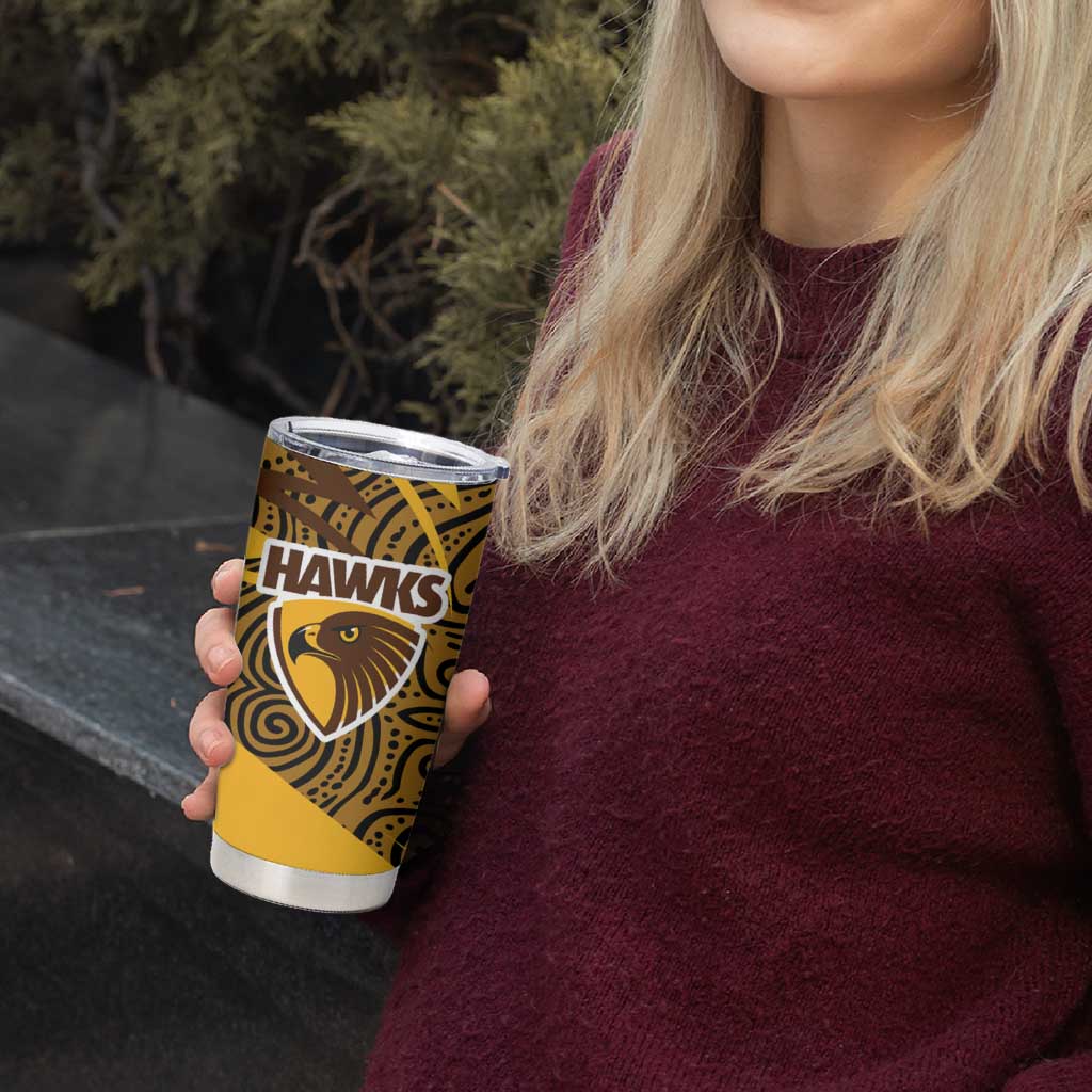 Hawthorn Hawks Australian Football Tumbler Cup Fierce Bird Mascot With Indigenous Pattern Art