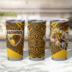 Hawthorn Hawks Australian Football Tumbler Cup Fierce Bird Mascot With Indigenous Pattern Art