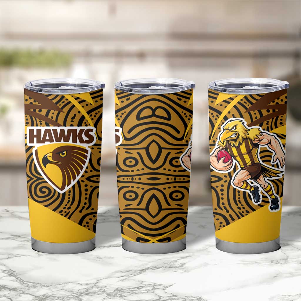 Hawthorn Hawks Australian Football Tumbler Cup Fierce Bird Mascot With Indigenous Pattern Art