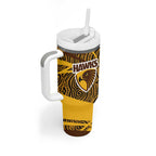 Hawthorn Hawks Australian Football Tumbler With Handle Fierce Bird Mascot With Indigenous Pattern Art