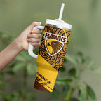 Hawthorn Hawks Australian Football Tumbler With Handle Fierce Bird Mascot With Indigenous Pattern Art