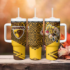 Hawthorn Hawks Australian Football Tumbler With Handle Fierce Bird Mascot With Indigenous Pattern Art