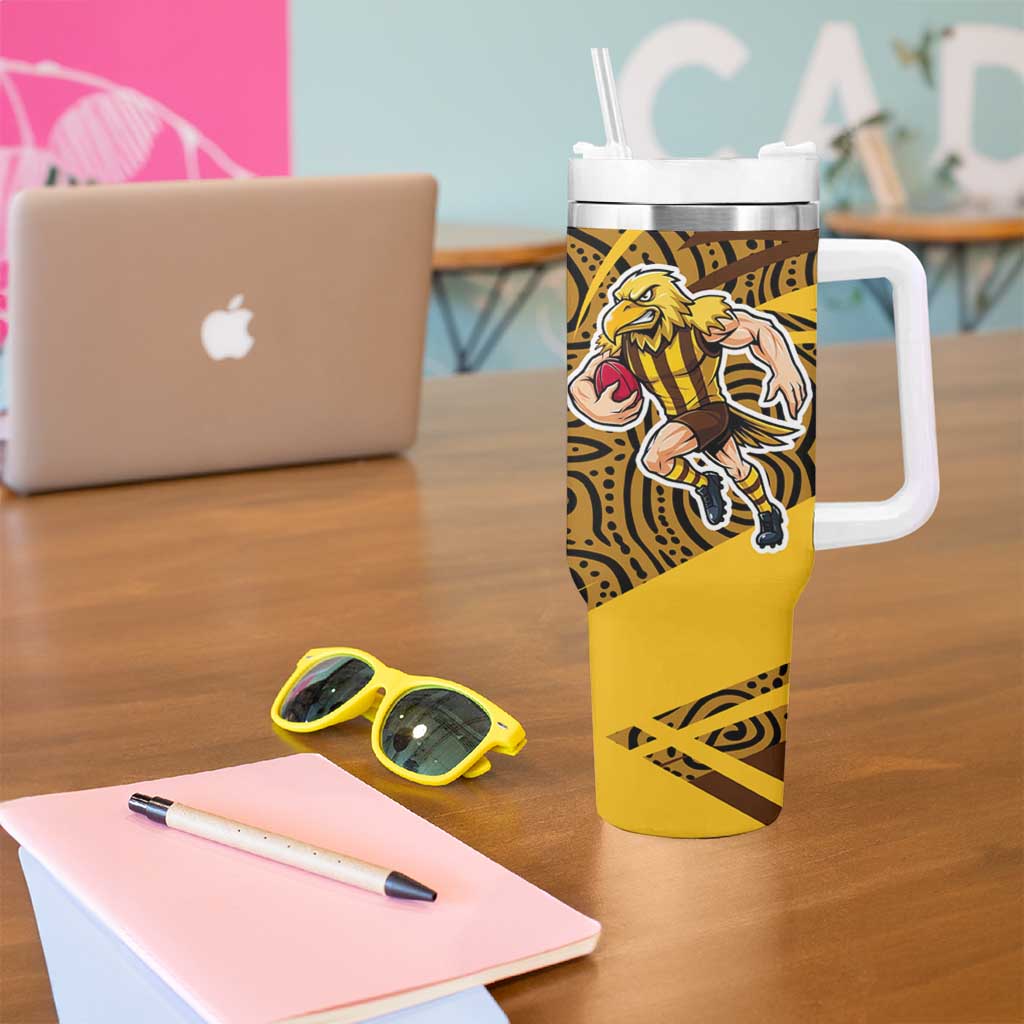 Hawthorn Hawks Australian Football Tumbler With Handle Fierce Bird Mascot With Indigenous Pattern Art