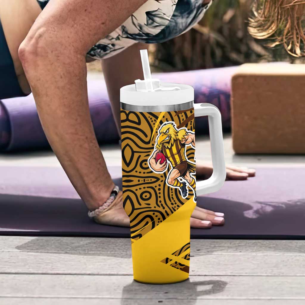 Hawthorn Hawks Australian Football Tumbler With Handle Fierce Bird Mascot With Indigenous Pattern Art