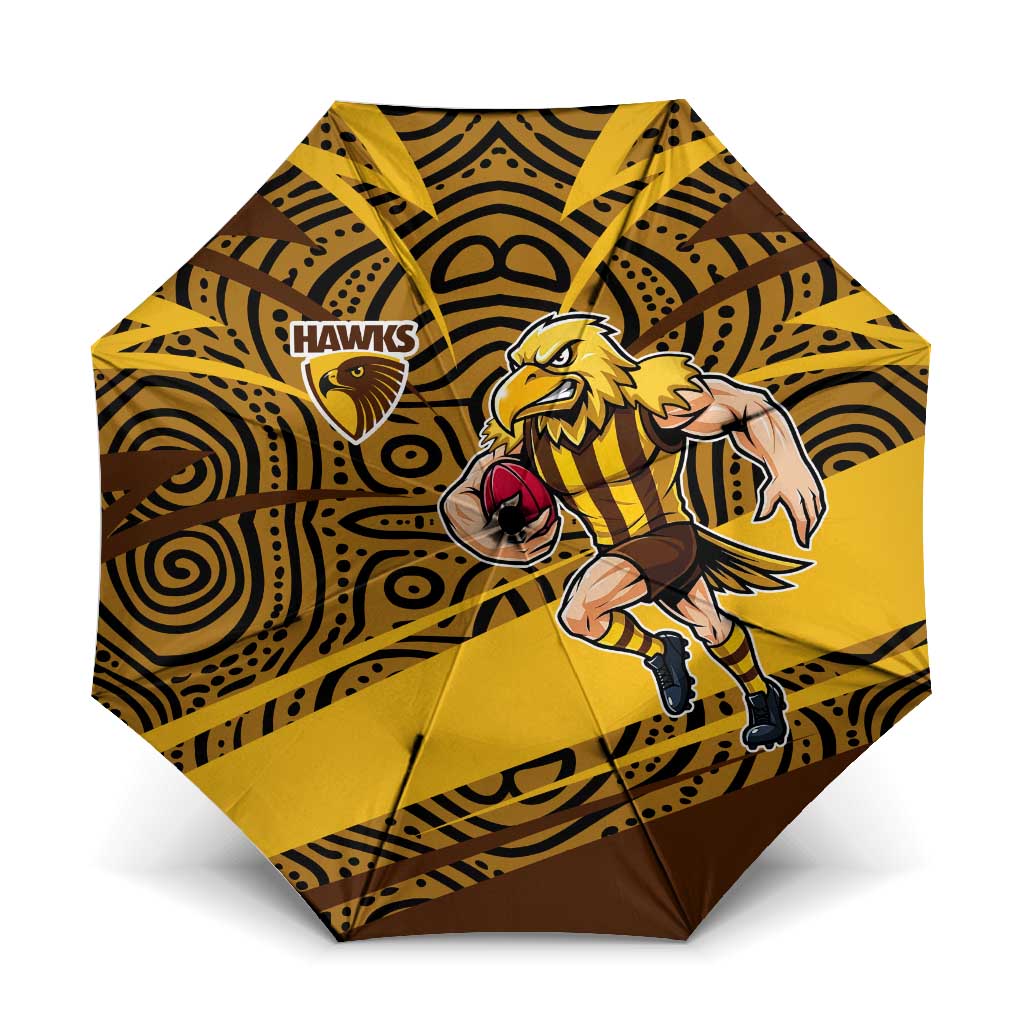 Hawthorn Hawks Australian Football Umbrella Fierce Bird Mascot With Indigenous Pattern Art
