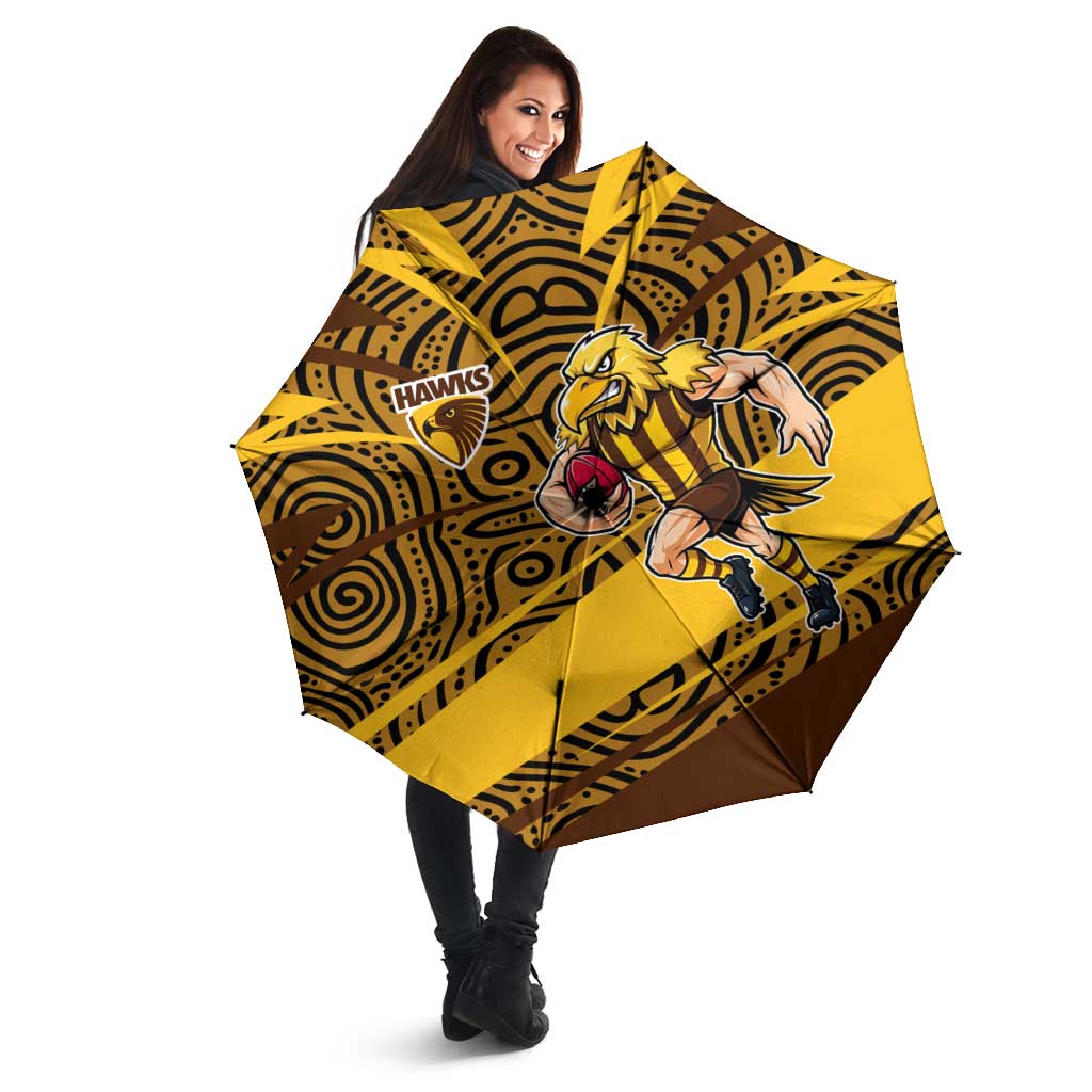 Hawthorn Hawks Australian Football Umbrella Fierce Bird Mascot With Indigenous Pattern Art