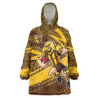 Hawthorn Hawks Australian Football Wearable Blanket Hoodie Fierce Bird Mascot With Indigenous Pattern Art