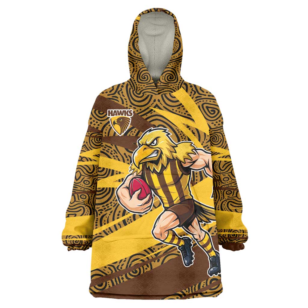 Hawthorn Hawks Australian Football Wearable Blanket Hoodie Fierce Bird Mascot With Indigenous Pattern Art