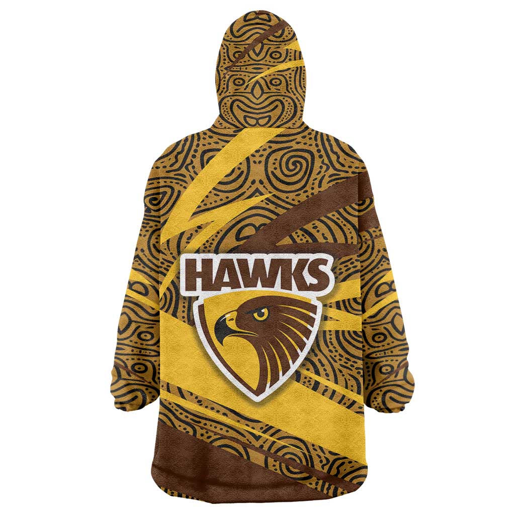 Hawthorn Hawks Australian Football Wearable Blanket Hoodie Fierce Bird Mascot With Indigenous Pattern Art