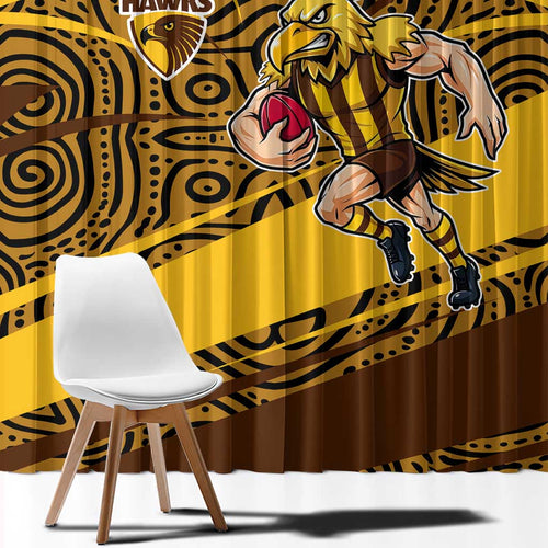 Hawthorn Hawks Australian Football Window Curtain Fierce Bird Mascot With Indigenous Pattern Art