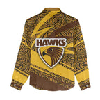 Hawthorn Hawks Australian Football Women Casual Shirt Fierce Bird Mascot With Indigenous Pattern Art