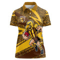 Hawthorn Hawks Australian Football Women Polo Shirt Fierce Bird Mascot With Indigenous Pattern Art