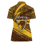 Hawthorn Hawks Australian Football Women Polo Shirt Fierce Bird Mascot With Indigenous Pattern Art
