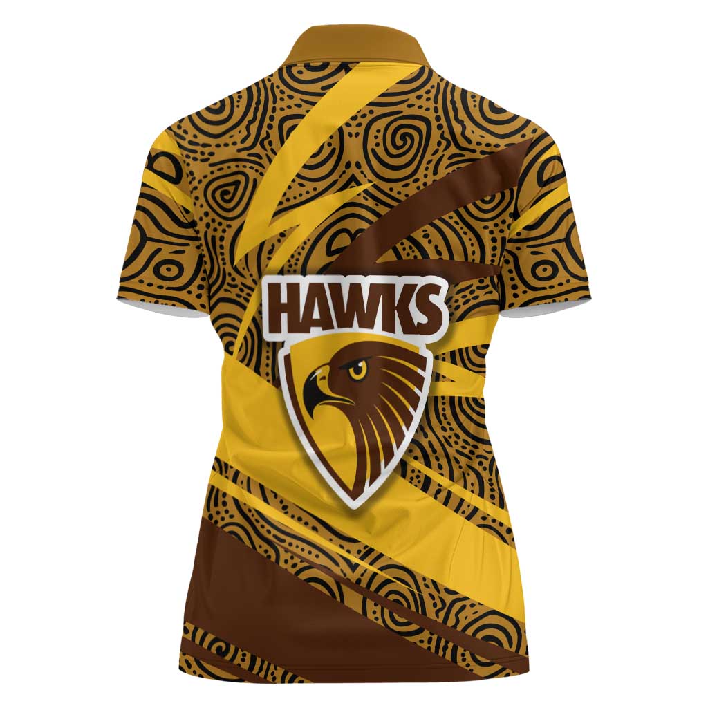 Hawthorn Hawks Australian Football Women Polo Shirt Fierce Bird Mascot With Indigenous Pattern Art