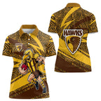 Hawthorn Hawks Australian Football Women Polo Shirt Fierce Bird Mascot With Indigenous Pattern Art