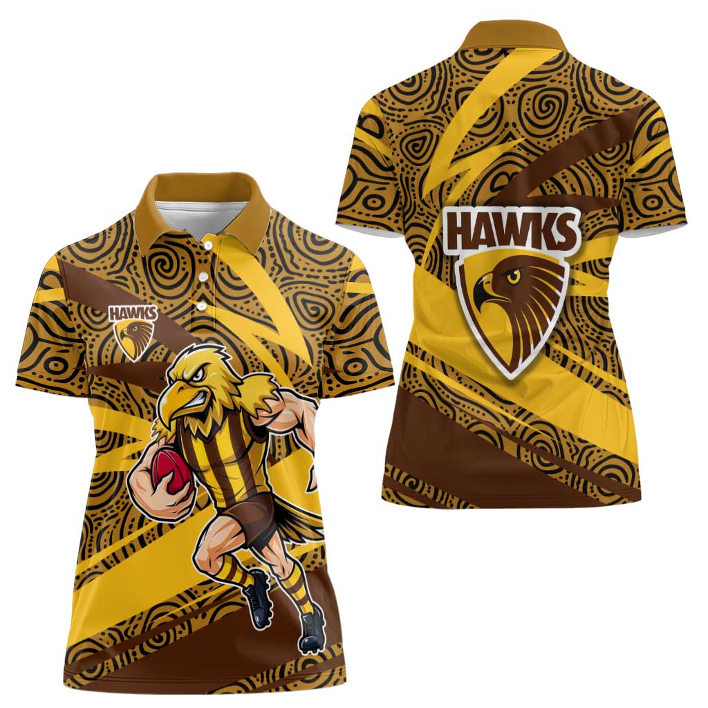 Hawthorn Hawks Australian Football Women Polo Shirt Fierce Bird Mascot With Indigenous Pattern Art