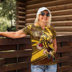 Hawthorn Hawks Australian Football Women Polo Shirt Fierce Bird Mascot With Indigenous Pattern Art