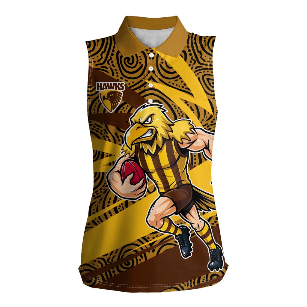 Hawthorn Hawks Australian Football Women Sleeveless Polo Shirt Fierce Bird Mascot With Indigenous Pattern Art