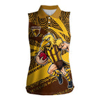 Hawthorn Hawks Australian Football Women Sleeveless Polo Shirt Fierce Bird Mascot With Indigenous Pattern Art