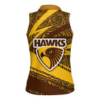 Hawthorn Hawks Australian Football Women Sleeveless Polo Shirt Fierce Bird Mascot With Indigenous Pattern Art