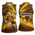 Hawthorn Hawks Australian Football Women Sleeveless Polo Shirt Fierce Bird Mascot With Indigenous Pattern Art