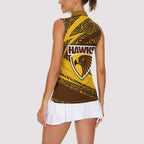 Hawthorn Hawks Australian Football Women Sleeveless Polo Shirt Fierce Bird Mascot With Indigenous Pattern Art