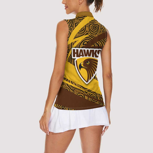 Hawthorn Hawks Australian Football Women Sleeveless Polo Shirt Fierce Bird Mascot With Indigenous Pattern Art