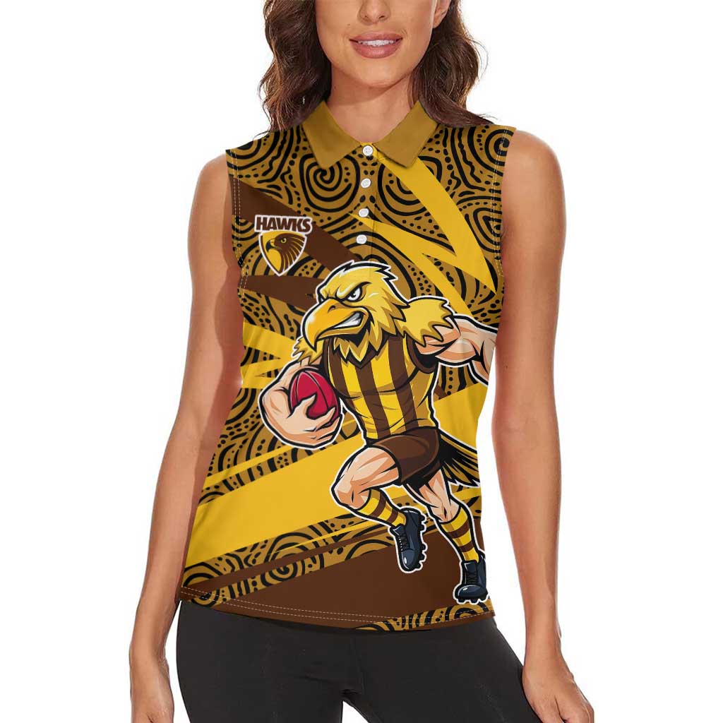 Hawthorn Hawks Australian Football Women Sleeveless Polo Shirt Fierce Bird Mascot With Indigenous Pattern Art