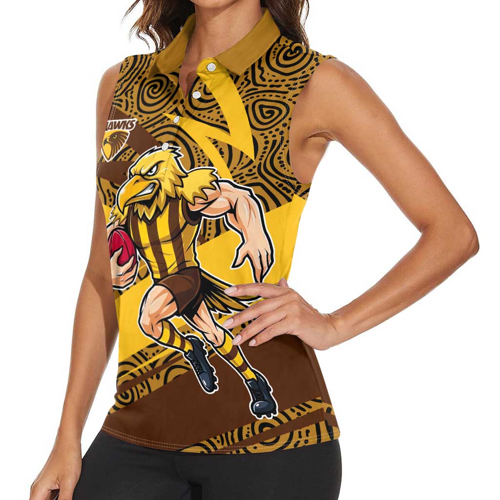 Hawthorn Hawks Australian Football Women Sleeveless Polo Shirt Fierce Bird Mascot With Indigenous Pattern Art