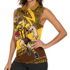 Hawthorn Hawks Australian Football Women Sleeveless Polo Shirt Fierce Bird Mascot With Indigenous Pattern Art