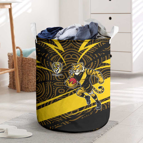 Richmond Tigers Australian Football Laundry Basket Powerful Tiger Mascot With Indigenous Pattern Art