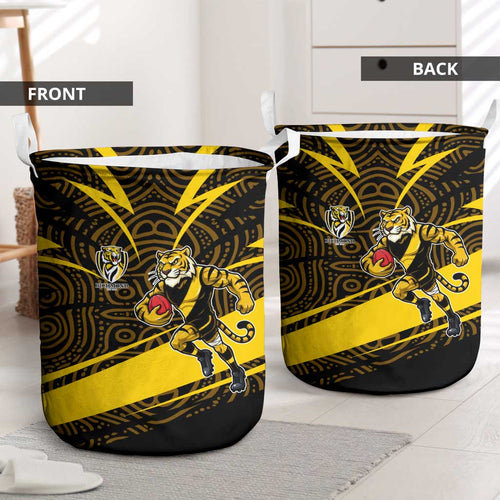 Richmond Tigers Australian Football Laundry Basket Powerful Tiger Mascot With Indigenous Pattern Art