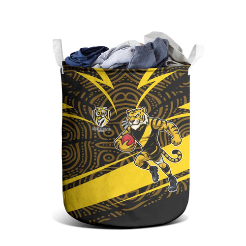 Richmond Tigers Australian Football Laundry Basket Powerful Tiger Mascot With Indigenous Pattern Art